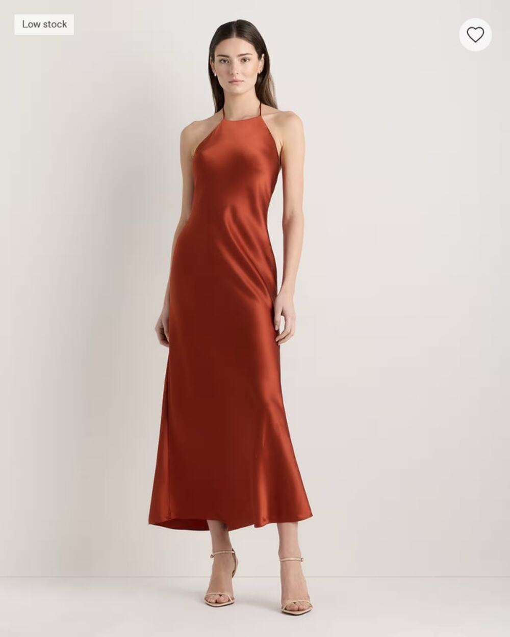 Quince Satin Halter Maxi Dress in Paprika Red size Small